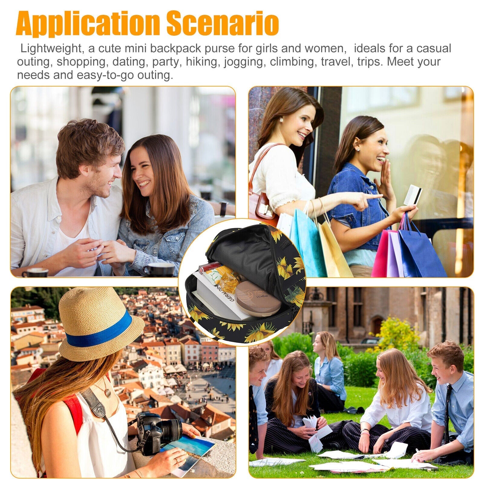 Waterproof Sunflower Backpack Women Purse Shoulder Rucksack Travel Bag Handbag 24Hr Smart